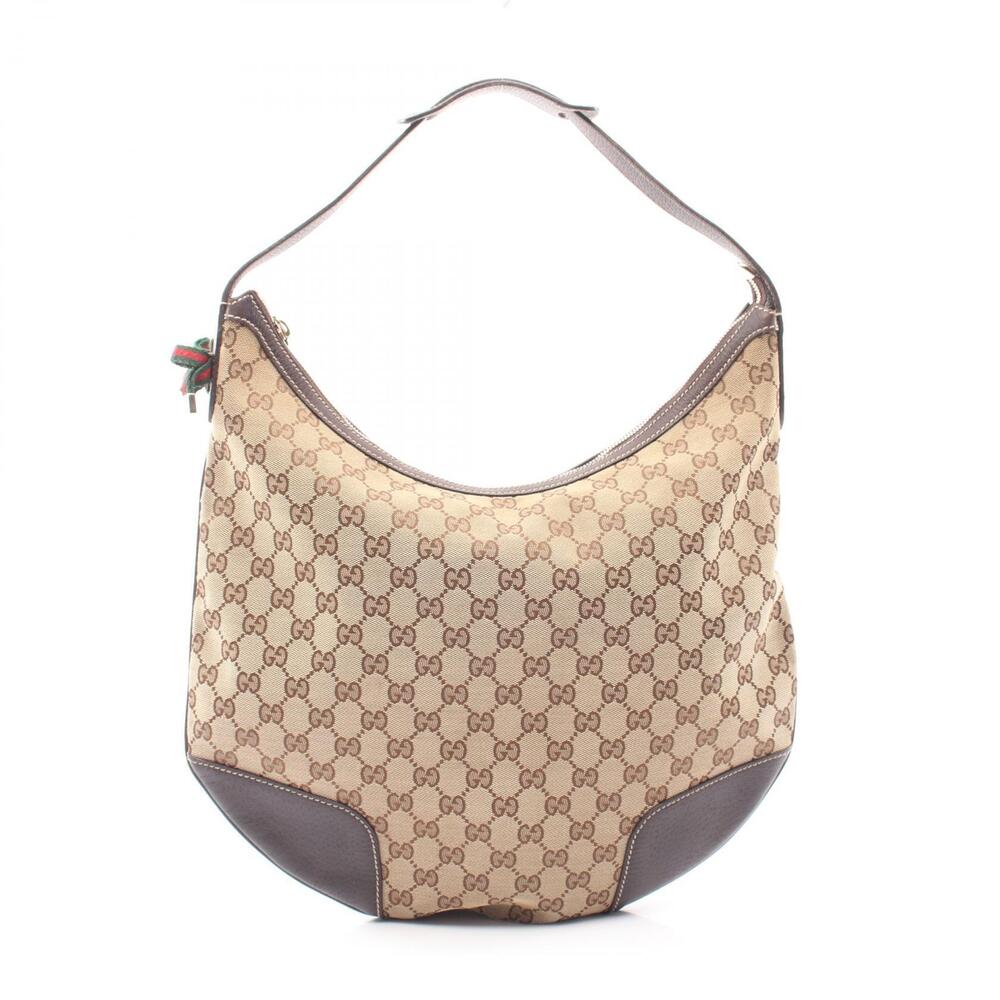 Gucci Princy GG Canvas Shoulder Bag Leather Beige Brown